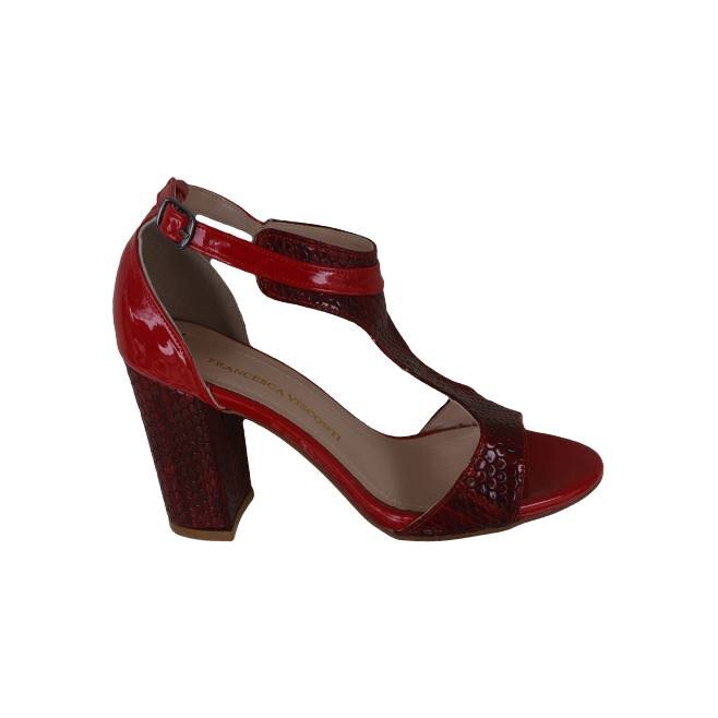 Sandale cu toc gros, D&J Exclusive, Rosu