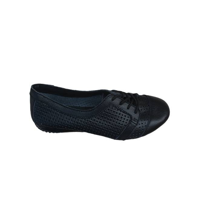 Balerini din piele naturala, cu siret, D&J Exclusive, Negru