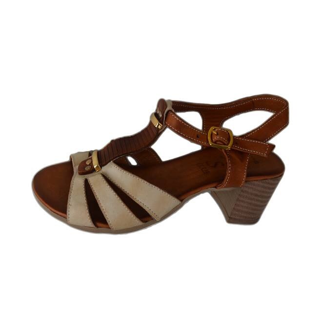 Sandale cu talpa plina si varf decupat, D&J Exclusive, Bej/Maro