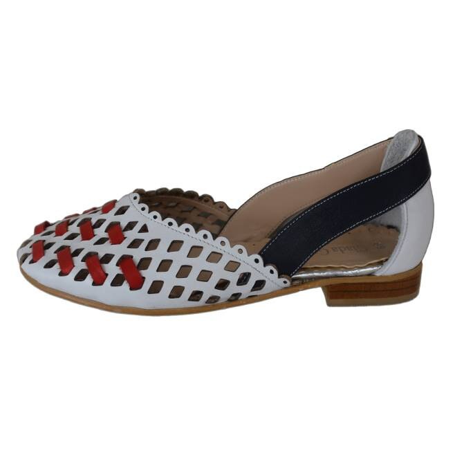 Balerini cu talpa joasa, aspect impletit, D&J Exclusive, Alb-Rosu