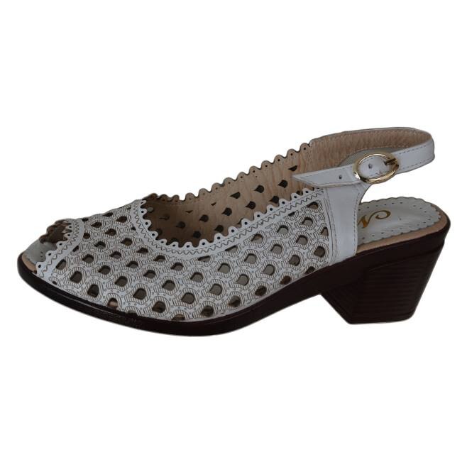 Sandale clasice cu varf decupat si model perforat, D&J Exclusive, Alb