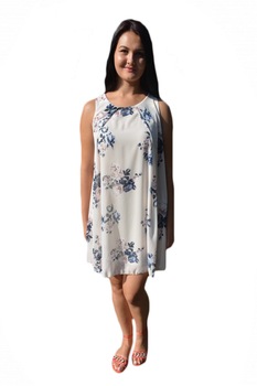 Rochie din material vaporos, D&J Exclusive, Bej/Bleumarin Rochie din material vaporos, D&J Exclusive, Bej/Bleumarin