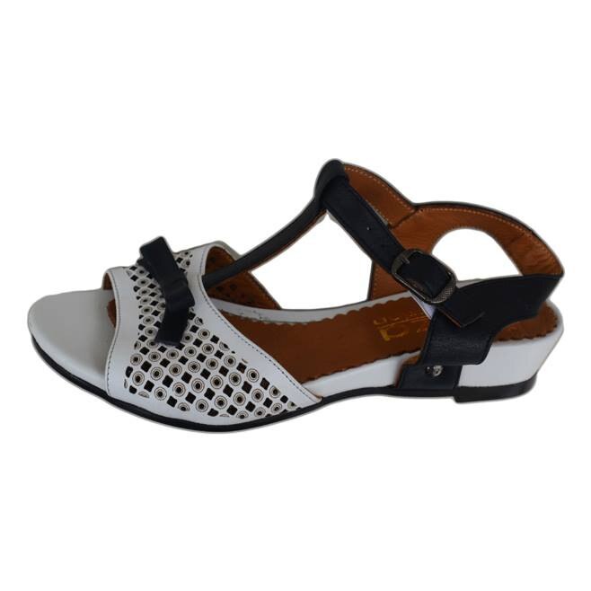 Sandale bicolore, cu perforatii si funda, D&J Exclusive, Bleumarin/Alb