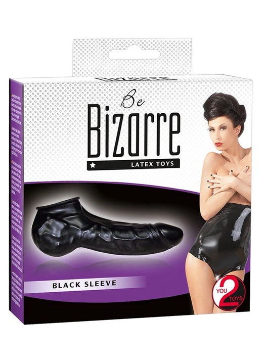 Be Bizarre péniszhüvely, You2Toys, fekete latex, 22x5cm, anatómiai kialakítás, összehúzó hatású