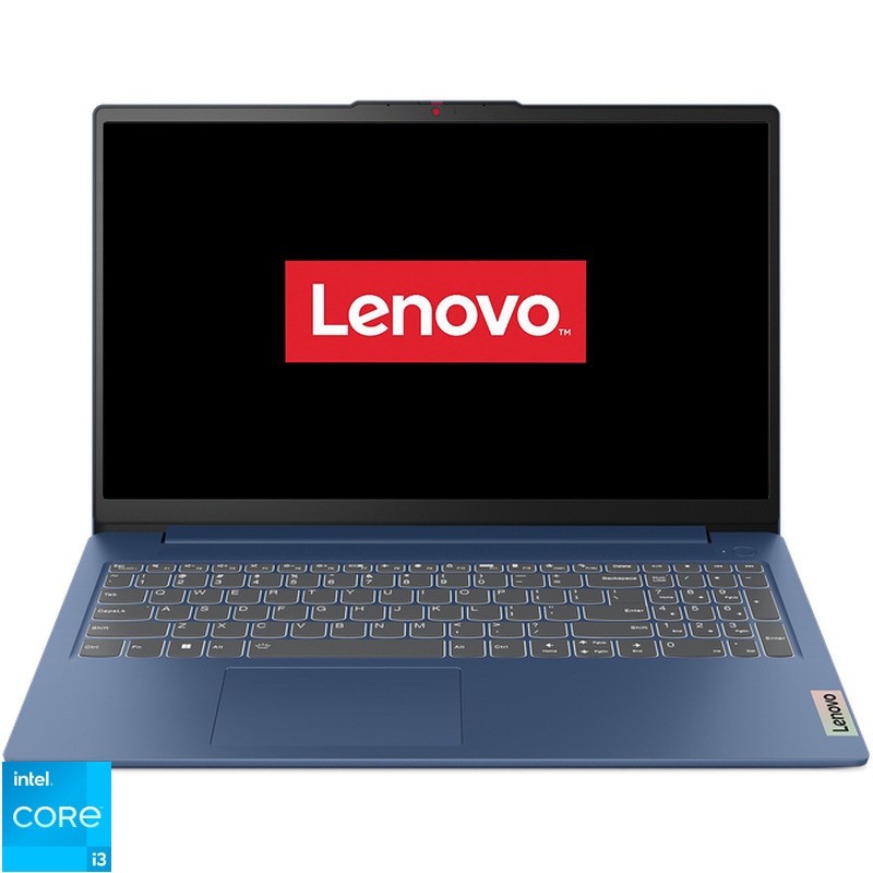 Laptop Lenovo IdeaPad Slim 3 15IRU8 cu procesor Intel® Core™ i3-1305U pana la 4.5GHz, 5 cores, 15.6" Full HD, 8GB LPDDR5, 1 TB SSD, Intel® UHD Graphics, No OS, Abyss Blue
