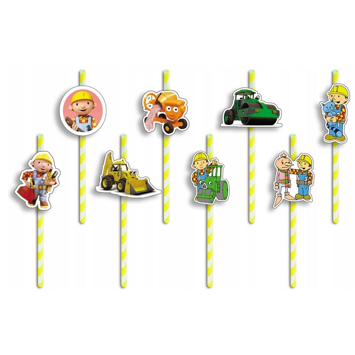 Комплект хартиени сламки с герои, World Case, 8 части, 19,7 см, многоцветни