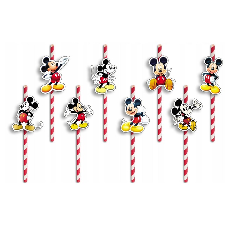Комплект от 8 сламки за рожден ден, World Case, хартия, Мики Маус