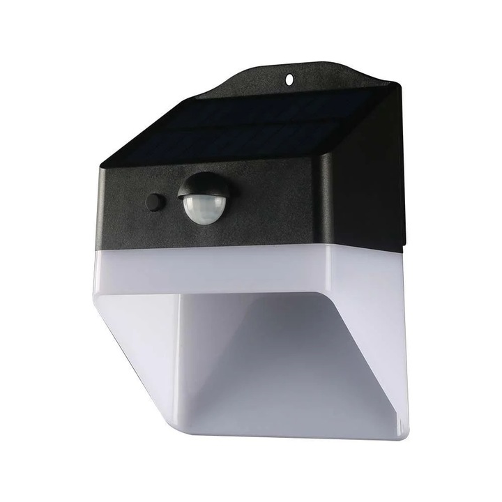 Lampa solara pentru plafoniera, V-TAC VT-422, LED 2W, 4000K, 200lm, cu senzor de ceata, IP65, culoare neagra, ABS, 13,9 cm, garantie 2 ani