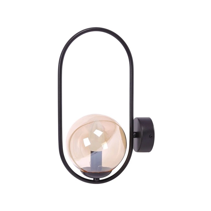 Стенна лампа Kaja, черна, стъклен абажур, 40W, 35x22x14см