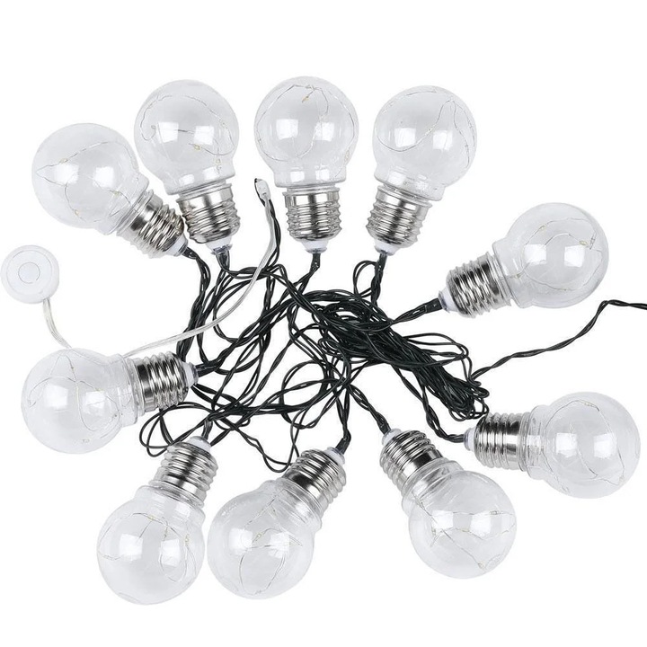 Solar LED string, V-TAC, 5 méter, 10 izzós izzó, meleg szín, IP54
