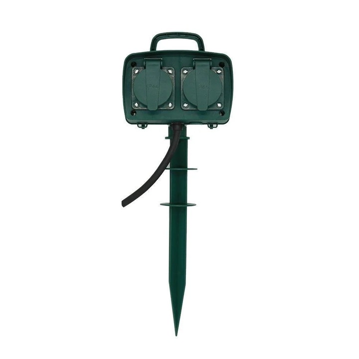 Външен контакт V-TAC с 4 изхода, IP44, зелен, 40x14.5x11.3cm
