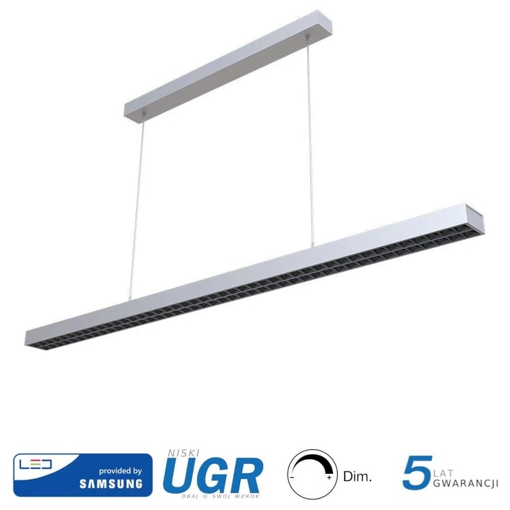 V-TAC LED полилей, 60W, чип Samsung, димируем, 4000K, сив-алуминий, 117,9x10 см, 5 години гаранция
