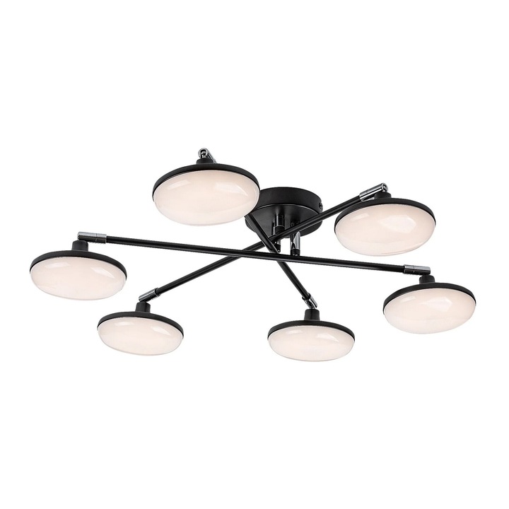 Полилей Rabalux Madi, 6 източника на светлина, матово черен/бял, 57x57x14см