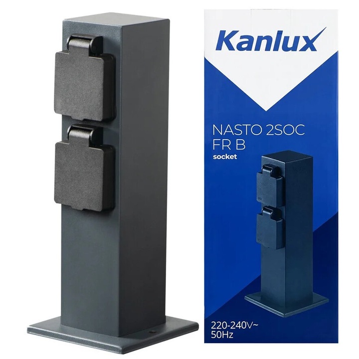 Stalp electric gradina, Kanlux, 2 prize IP44, 230x60mm, negru