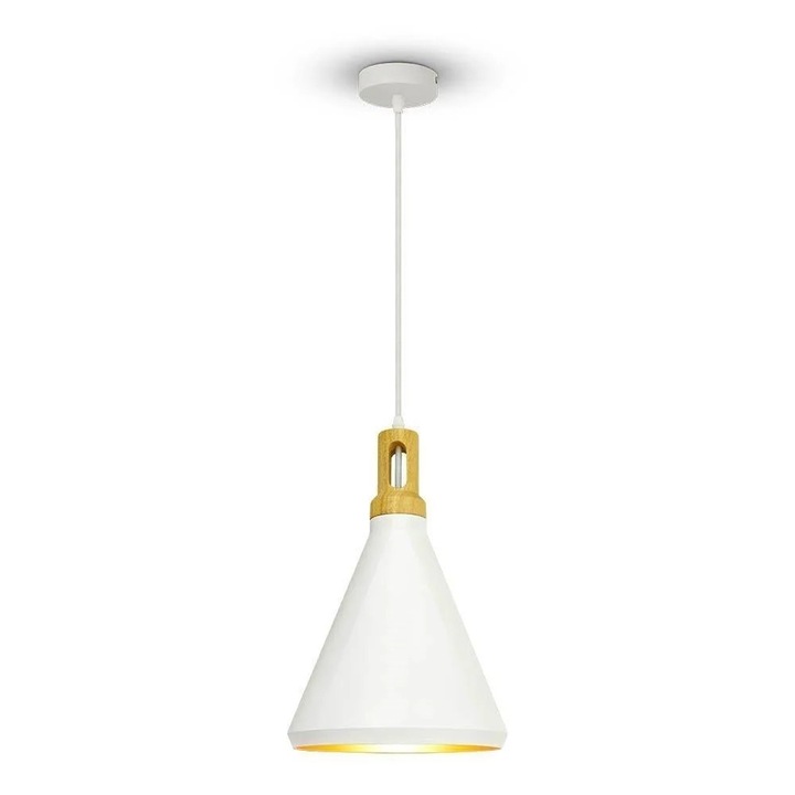 Пендел V-TAC, метал и дърво, 250x400x1200mm, E27, 60W, IP20, Бял/Златист