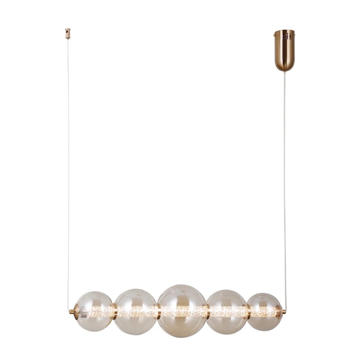 LED függőlámpa, Italux, 18W, LED, arany, borostyánsárga üveg, 120x66 cm