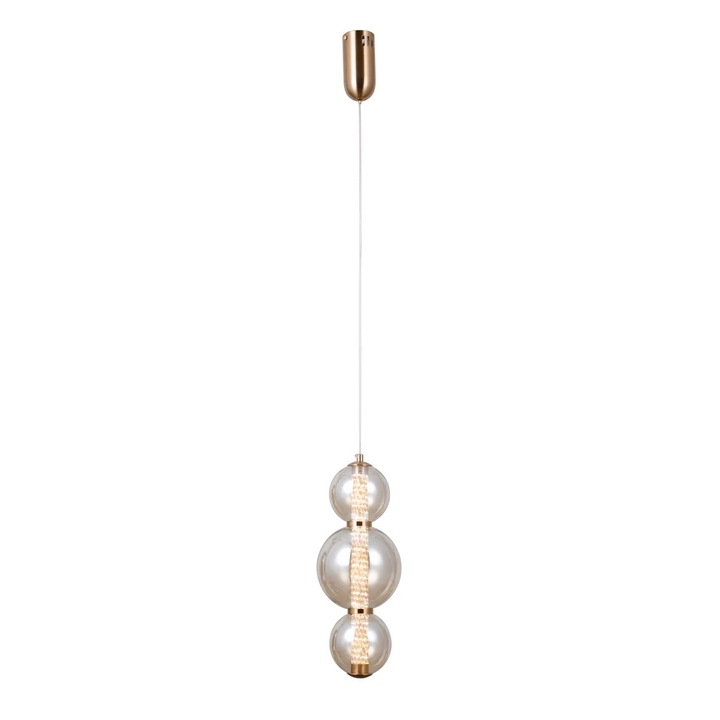 Lustra suspendata Butero, design modern, auriu si chihlimbar, 120x15cm, LED 12W, IP20, 1 sursa de iluminare