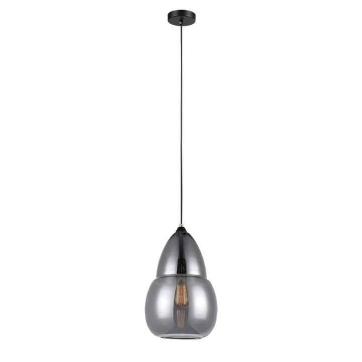 Pendul Italux Tesa, negru, metal/sticla, 1x E27, 60W, inaltime ajustabila pana la 100 cm, IP20, latime 23 cm