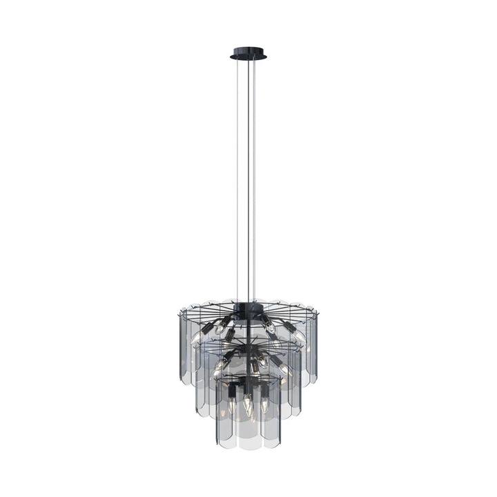 Pendul NIRA, Zuma Line, 14xE14, metal/sticla, negru crom, 180x56x56cm