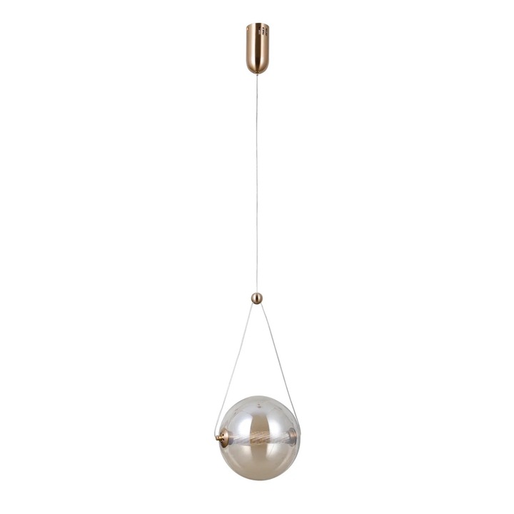 Pendul LED Italux RASTIA, sticla chihlimbar, finisaj auriu, 9W, 120cm, IP20, pentru living si bucatarie