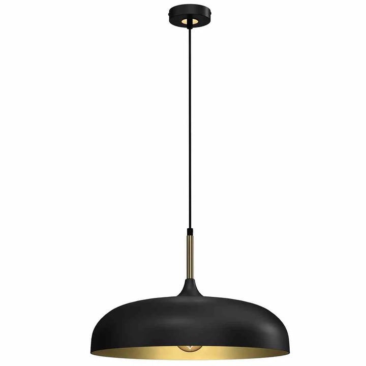 Pendul Milagro Lincoln, 1 sursa E27, 60W, Metal Negru/Auriu, Reglabil 40-90cm, IP20, 45cm