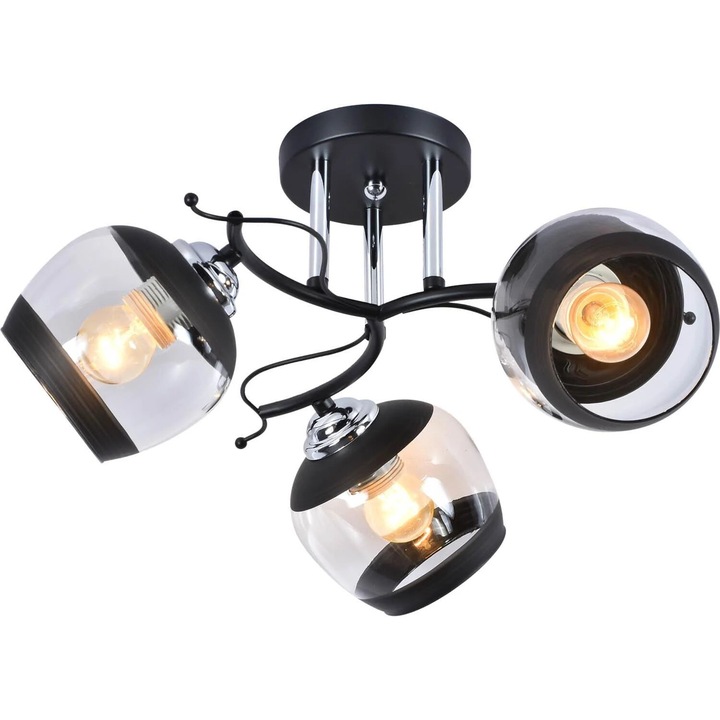 Lampex Alemria csillár, 3 kar, fekete/króm, 52x52x25 cm