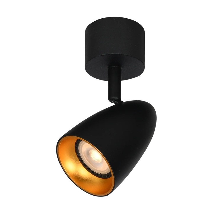 Spot LED Plafoniera Italux TINO, Negru-Auriu, Reglabil, 7cm, 1xGU10, 10W, IP20