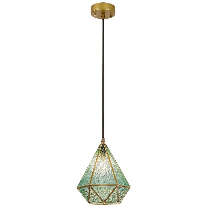 Pendul Rabalux Norah, metal auriu, abajur sticla albastra, 1x E14, max 40W, dimensiuni 23.5x21cm, lungime 120cm