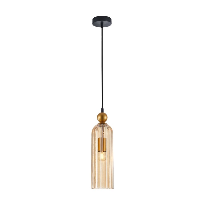 Пендел LEVIE, Italux, златист/черен, кехлибарен стъклен абажур, 1xE27, 40W, H117x10x10cm, IP20