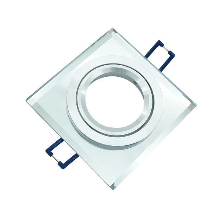 Квадратен LED прожектор, бял гланц, регулируем, стъкло и алуминий, GU10, max 50W, 9x9x2.8cm, IP20, за интериор