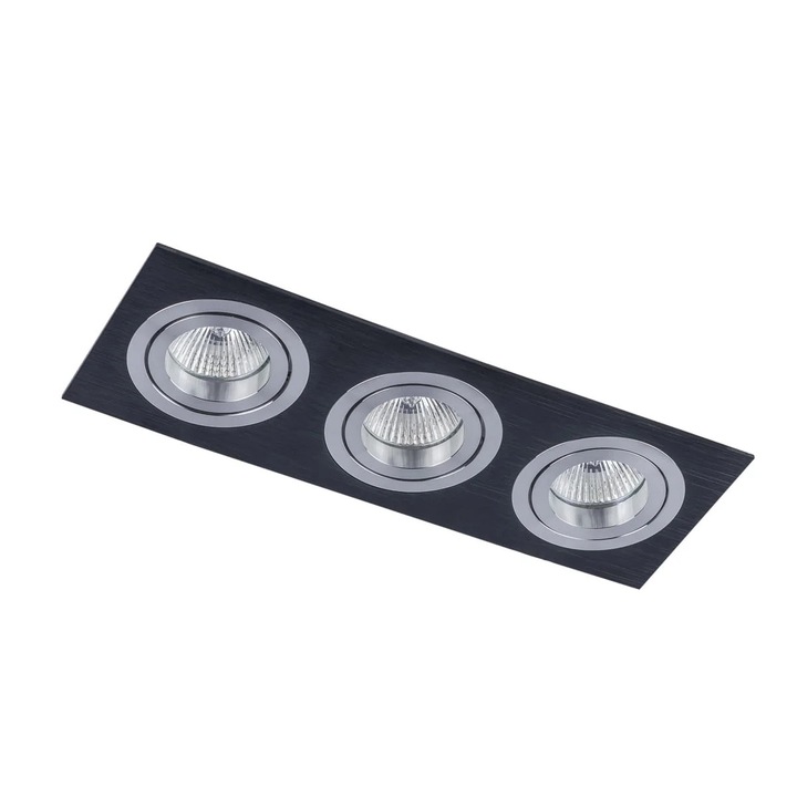 Spot Incastrat Metalic, Italux Mooty, 3 Puncte Luminoase, Negru, 26.3x9.3cm