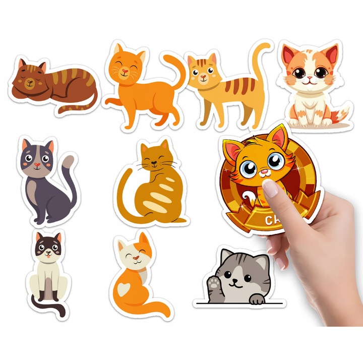 Комплект от 10 стикера, World Case, котки, 5x7см