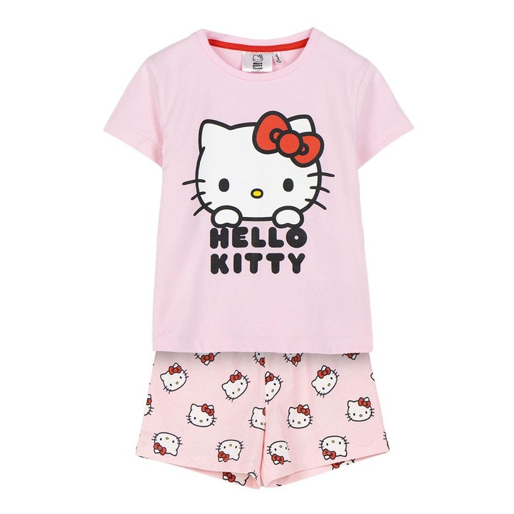 Лятна пижама, къс ръкав, памук, Hello Kitty Pink, Розово, 104 CM