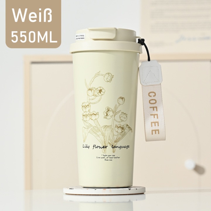 Termos cu capac si pai, Enforose, inox 316 si 304, izolatie vacuum, 12 ore, 500ml