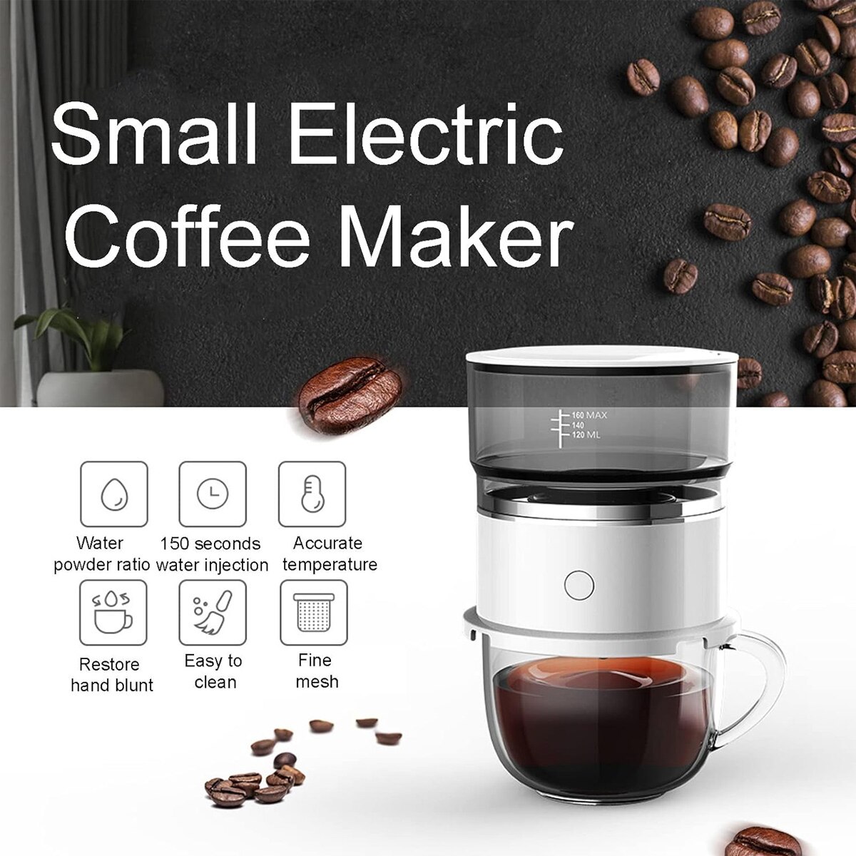 Cafetiera portabila din otel inoxidabil 304, sistem control temperatura, compacta, usoara