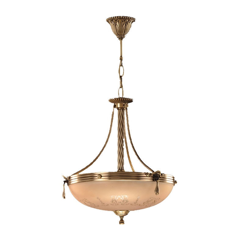 Pendul BUSSY LIGHTING 3040 diam 34cm, E14 3x40W ,alama,metal finisaj bronz-antiq / sticla crem