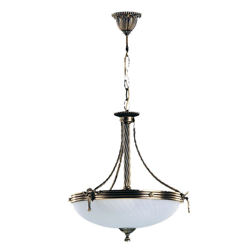 Pendul BUSSY LIGHTING 3035 diam 43cm, E14 3x40W ,alama,metal, finisaj bronz-antiq / sticla alb
