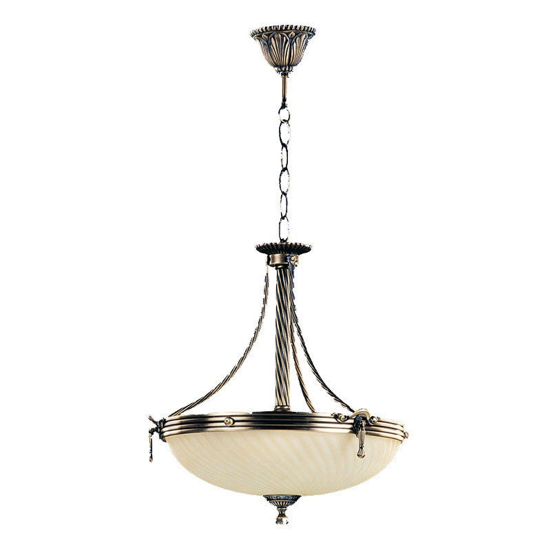 Pendul BUSSY LIGHTING 3035 diam 43cm, E14 3x40W ,alama,metal, finisaj bronz-antiq / sticla ananas
