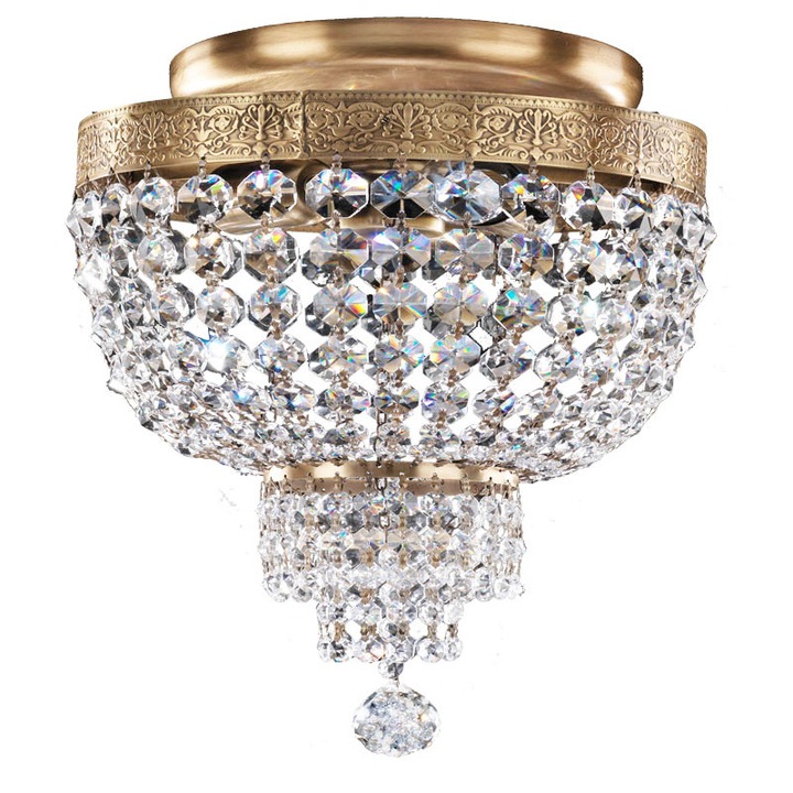 Lustra BUSSY LIGHTING 2814 E27 3x60W, Diam 30cm,metal, finisaj bronz-antiq / cristal