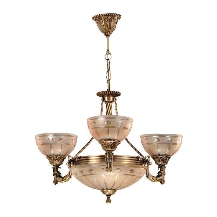 Bussy Lighting 3033 3 karos csillár, E27 3x60w + E14 3x40w, sárgaréz, fém, bronz-antik / üvegkristály kivitel