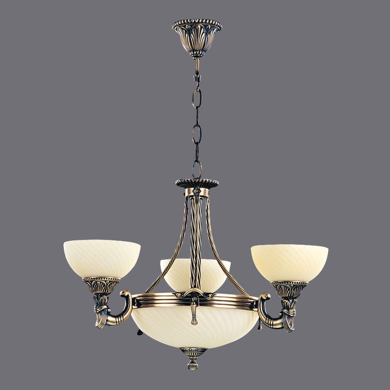 Lustra BUSSY LIGHTING 3035 3 brate ,E27 3x60w+E14 3x40w,alama,metal, finisaj bronz-antiq / sticla ananas