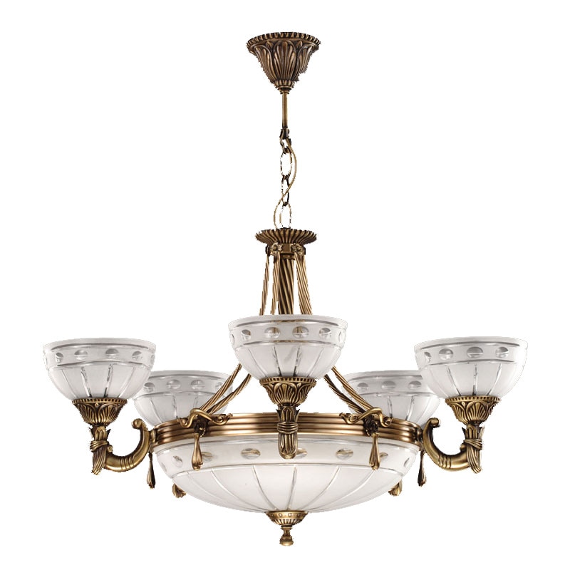 Lustra BUSSY LIGHTING 3039 5 brate ,E27 5x60w+E14 3x40w,alama,metal, finisaj bronz-antiq / sticla-cristal