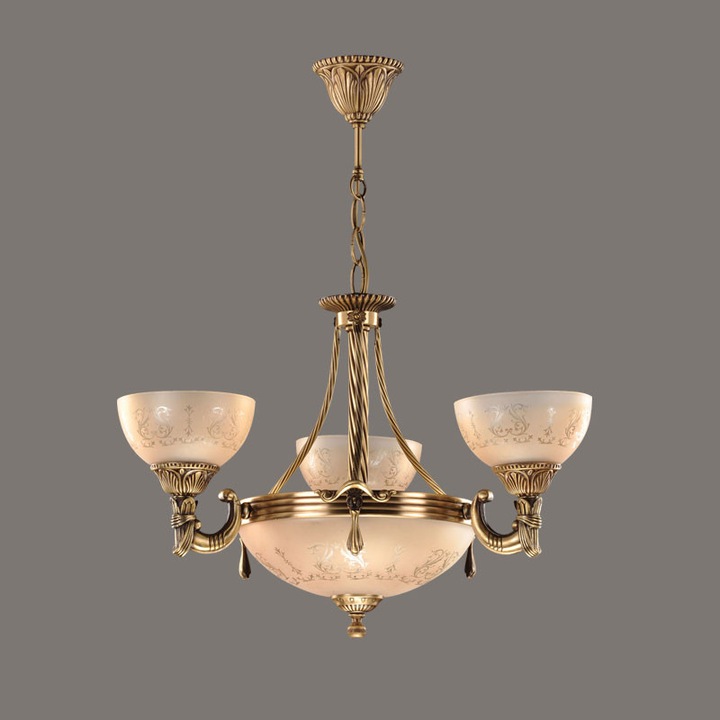 Полилей BUSSY LIGHTING 3040 3 рамена, E27 3x60w+E14 3x40w, месинг, метал, покритие античен бронз / кремаво стъкло