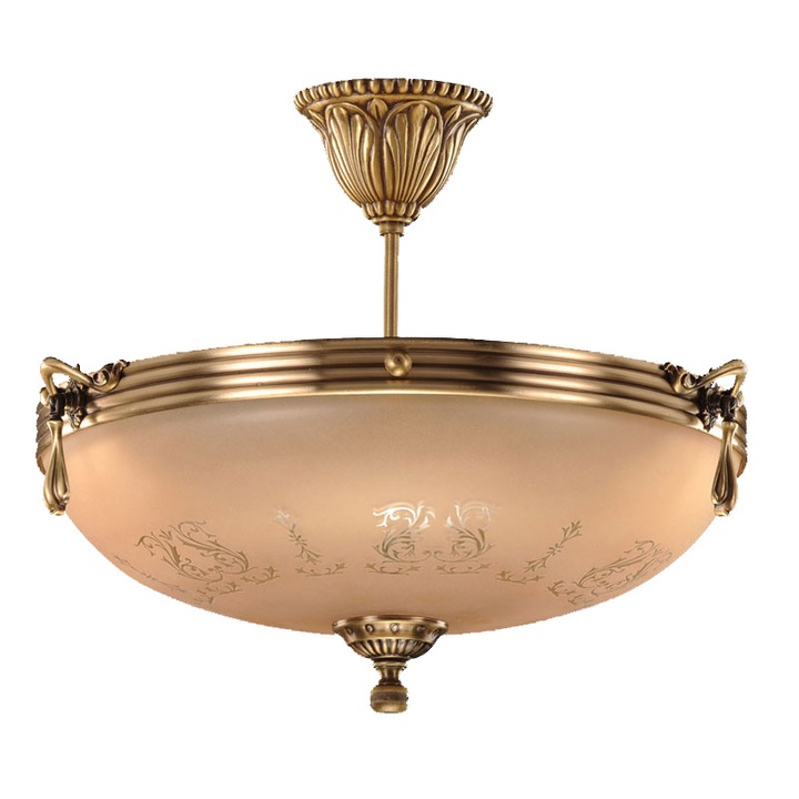 Полилей BUSSY LIGHTING 3040 диаметър 34см, E14 3x40W, месинг, метал, античен бронз / кремаво стъкло