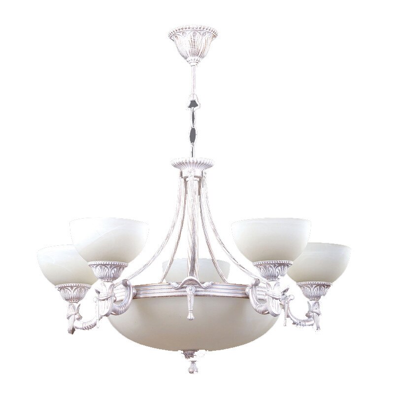 Lustra BUSSY LIGHTING 3075 5 brate ,E27 5x60w+E14 3x40w,alama,metal, finisaj patinat alb / sticla ananas