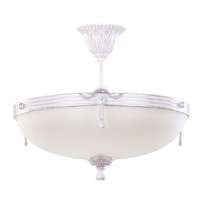 BUSSY LIGHTING 3075 csillár, átmérő 43 cm, E14 3x40W, sárgaréz, fém, üveg kivitel, fehér patina