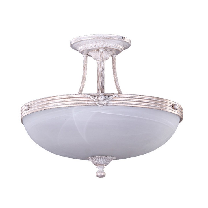 Lustra BUSSY LIGHTING 3087 diam 43cm, E14 3x40W, alama, metal, finisaj Alb patinat / sticla alb