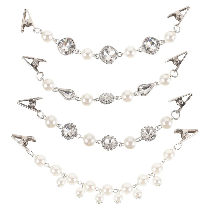Set 4 clips pentru guler, design perle, 18.50x1.00x1.00cm, argintiu/ alb