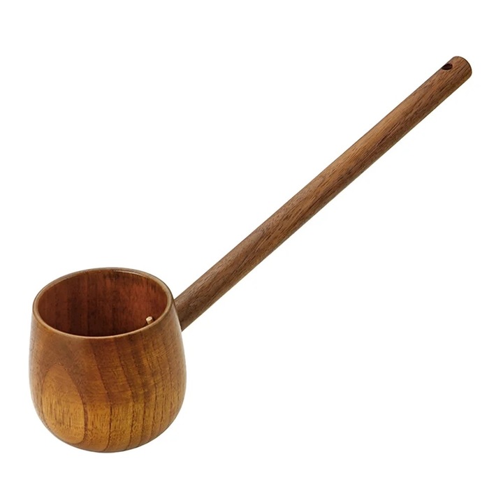 Ladle din lemn pentru vin, design retro, 30x8x6cm, culoare maro, set pentru 4 persoane