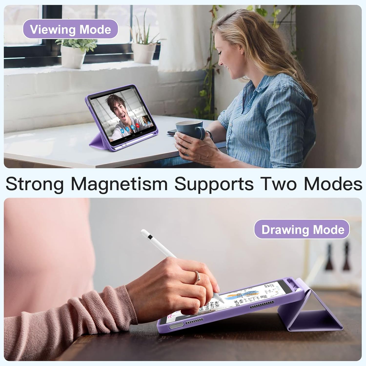 Husa de protectie pentru iPad (A16) 11 11 inch 2025, husa pentru iPad 10 10, 9 inch 2022, cu suport pentru stilou, husa inteligenta cu suport pliabil in trei, husa spate ultra-subtire din TPU moale, Violet